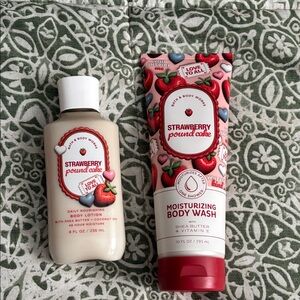Bath & Body Works Strawberry Pound Cake Body Wash Set - Red and Cream